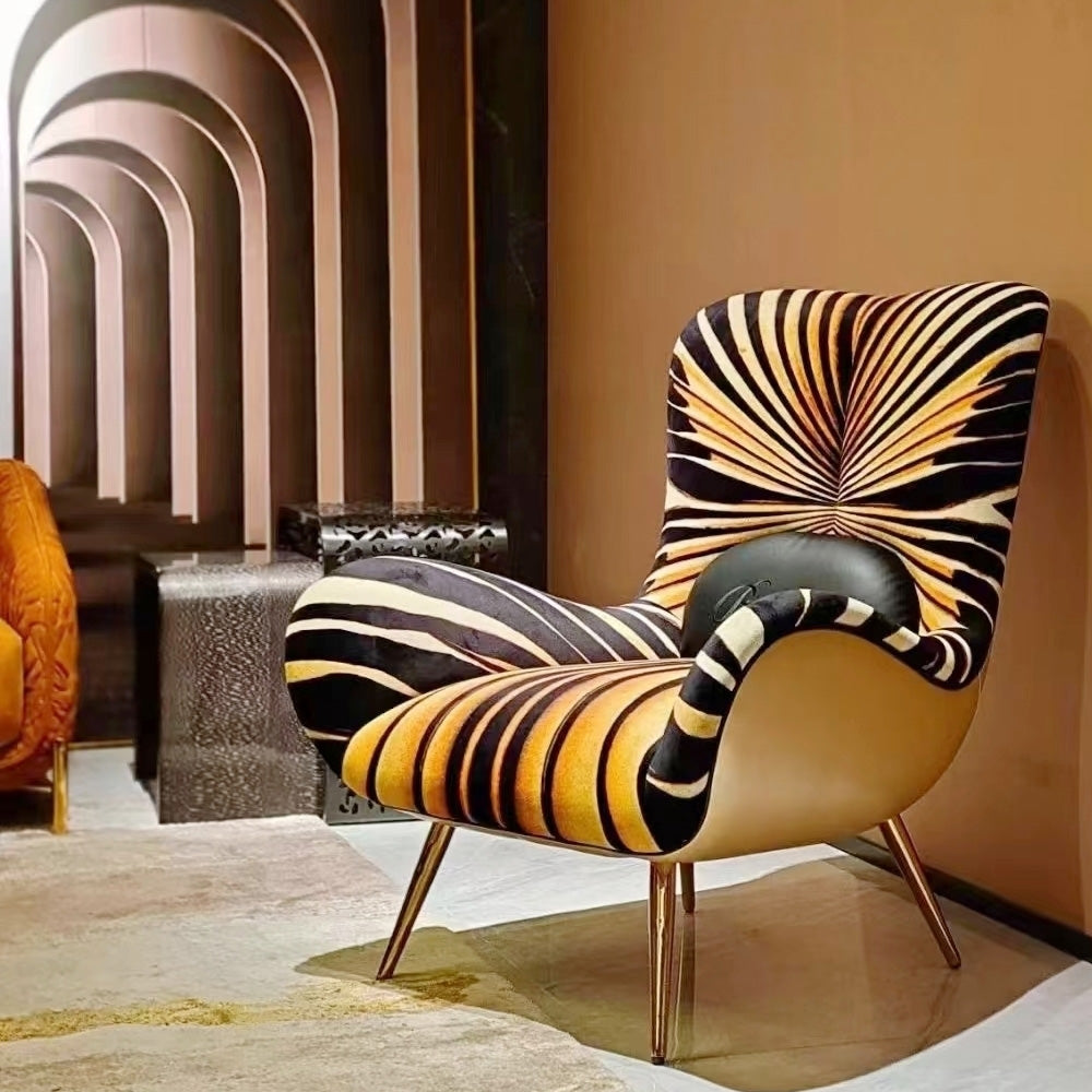 LIVARA EC1198 Design Tiger Pattern Leisure Molded Legs Foam Metal Chair