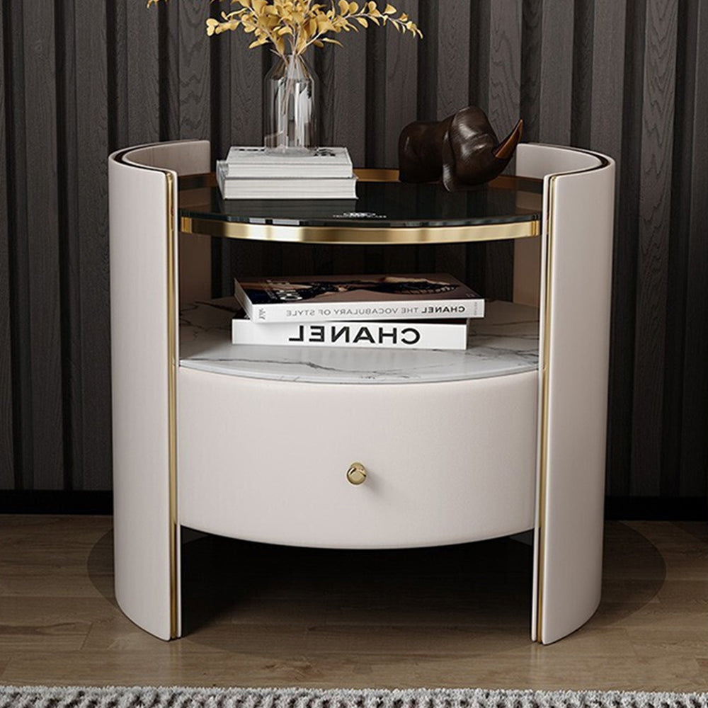 LIVARA NT1009 Round And With Sintered Modern Small Stone Luxury Top Side Table Bedside Glass Table