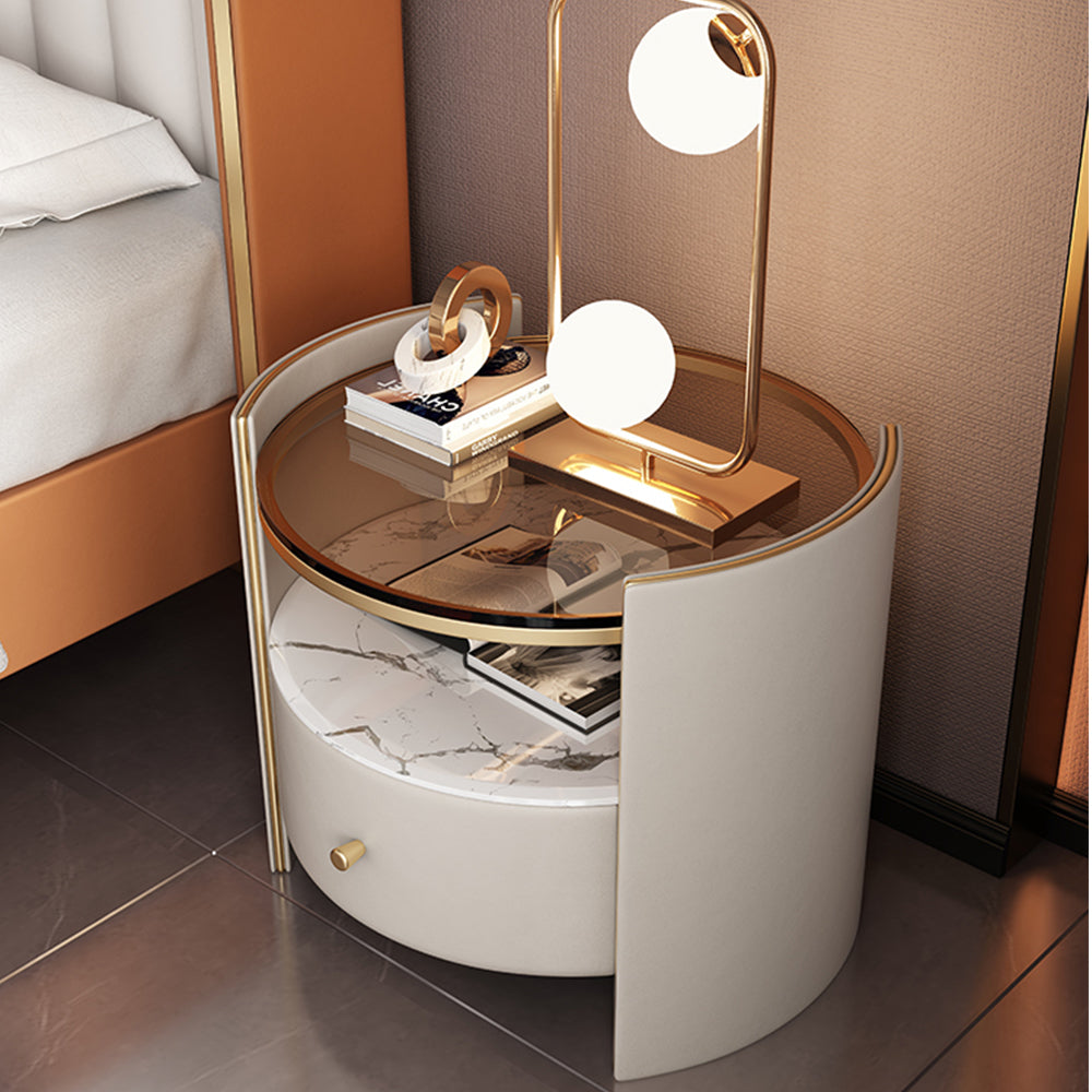 LIVARA NT1009 Round And With Sintered Modern Small Stone Luxury Top Side Table Bedside Glass Table