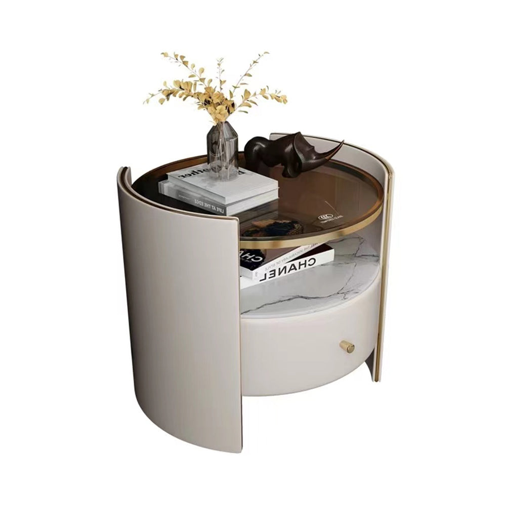 LIVARA NT1009 Round And With Sintered Modern Small Stone Luxury Top Side Table Bedside Glass Table