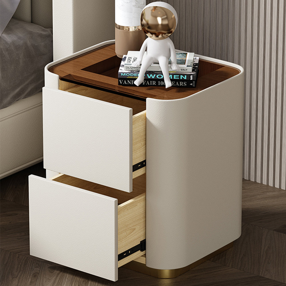 LIVARA NT1014 Cabinet Modern with Solid Simplicity - Table Glass Style Bedside Wood Side Top Small White