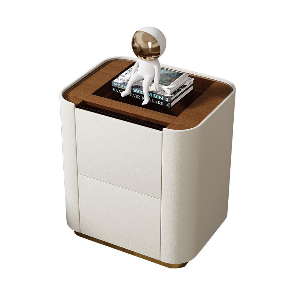 LIVARA NT1014 Cabinet Modern with Solid Simplicity - Table Glass Style Bedside Wood Side Top Small White