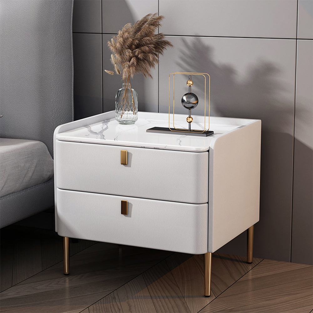 LIVARA NT1017 - Top Small Solid with Cabinet Wood Sintered Side Style Stone Simplicity Bedside Modern Table White