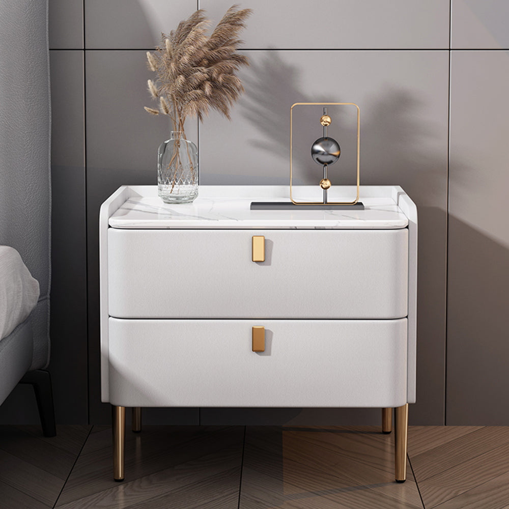 LIVARA NT1017 - Top Small Solid with Cabinet Wood Sintered Side Style Stone Simplicity Bedside Modern Table White