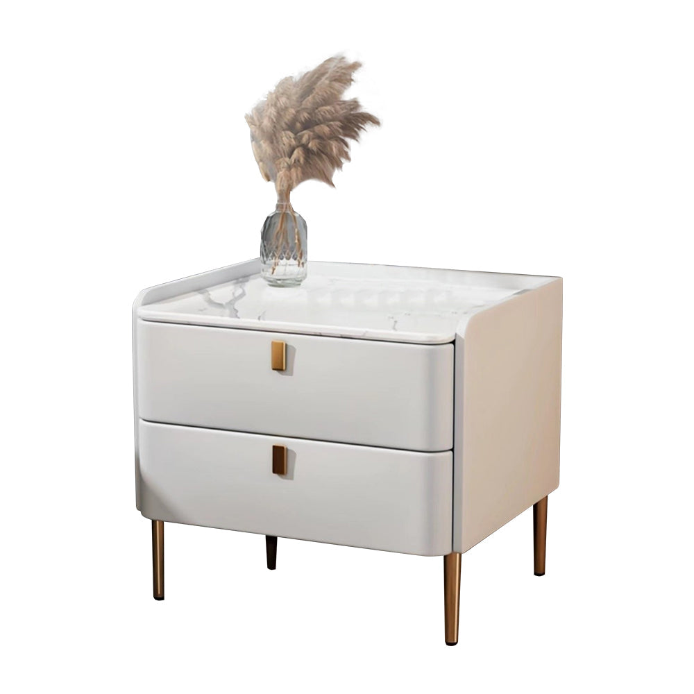 LIVARA NT1017 - Top Small Solid with Cabinet Wood Sintered Side Style Stone Simplicity Bedside Modern Table White