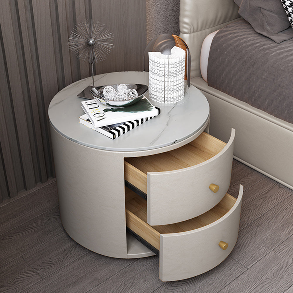 LIVARA NT1018 Style Wood Cabinet Bedside with Modern Simplicity Sintered Stone Top - Solid Small Table Side White
