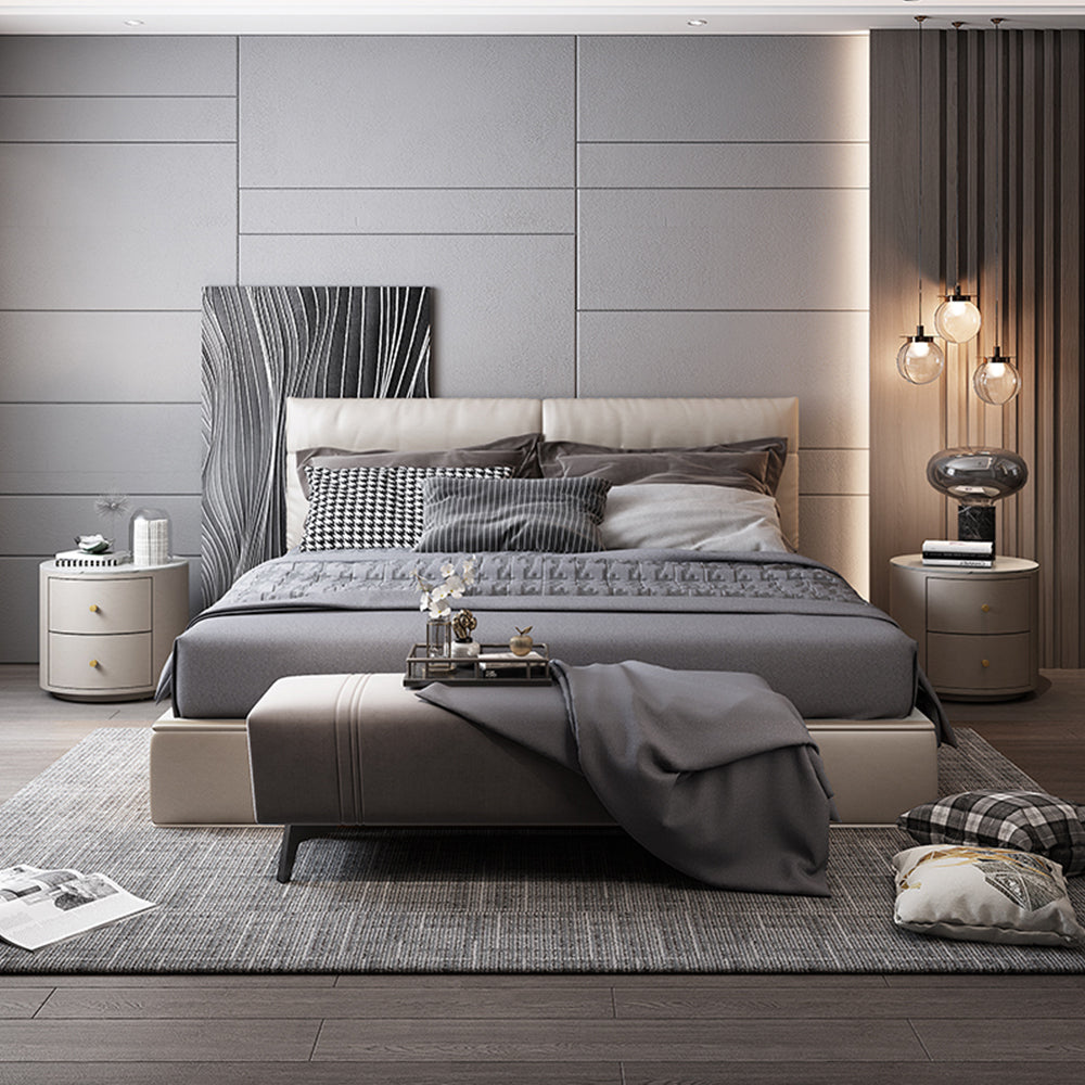 LIVARA NT1018 Style Wood Cabinet Bedside with Modern Simplicity Sintered Stone Top - Solid Small Table Side White