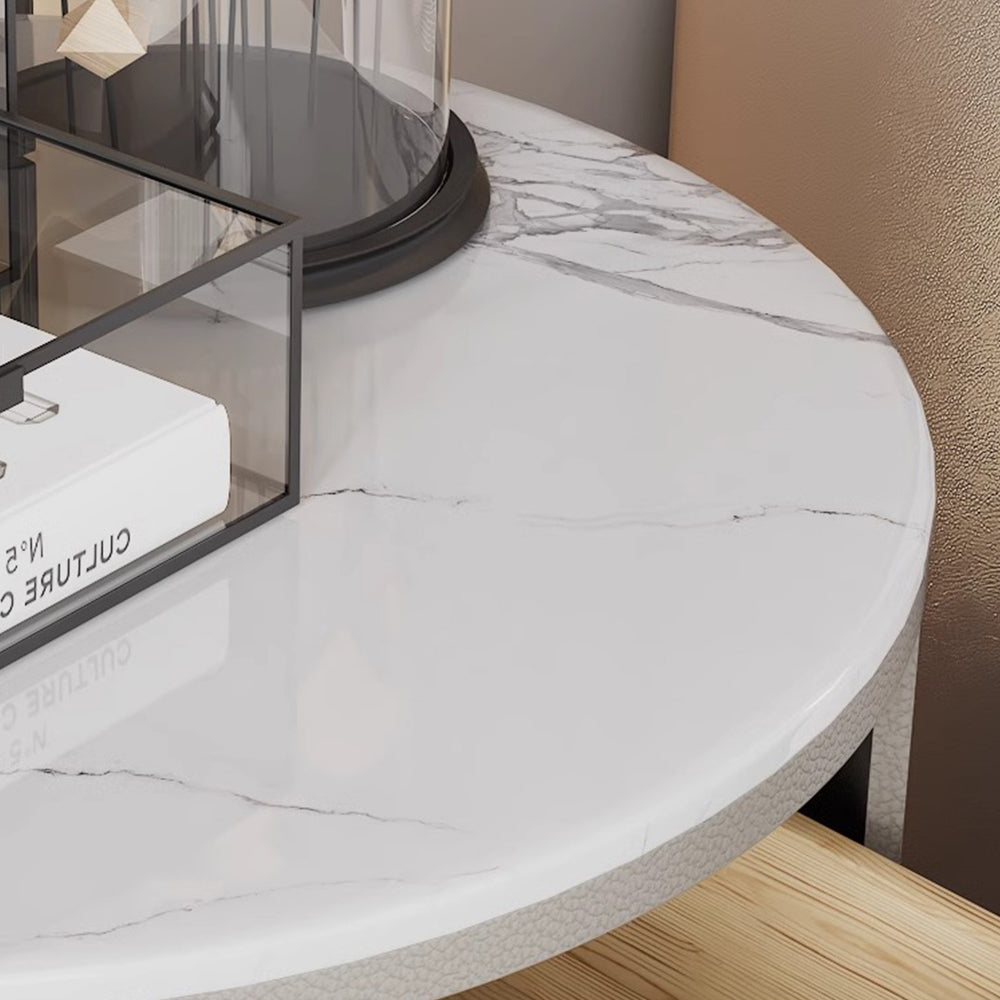 LIVARA NT1018 Style Wood Cabinet Bedside with Modern Simplicity Sintered Stone Top - Solid Small Table Side White