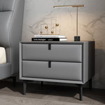 LIVARA NT1025 - Modern Small Side Bedside Style Table Cabinet MDF Leather-Wrapped Faux Grey
