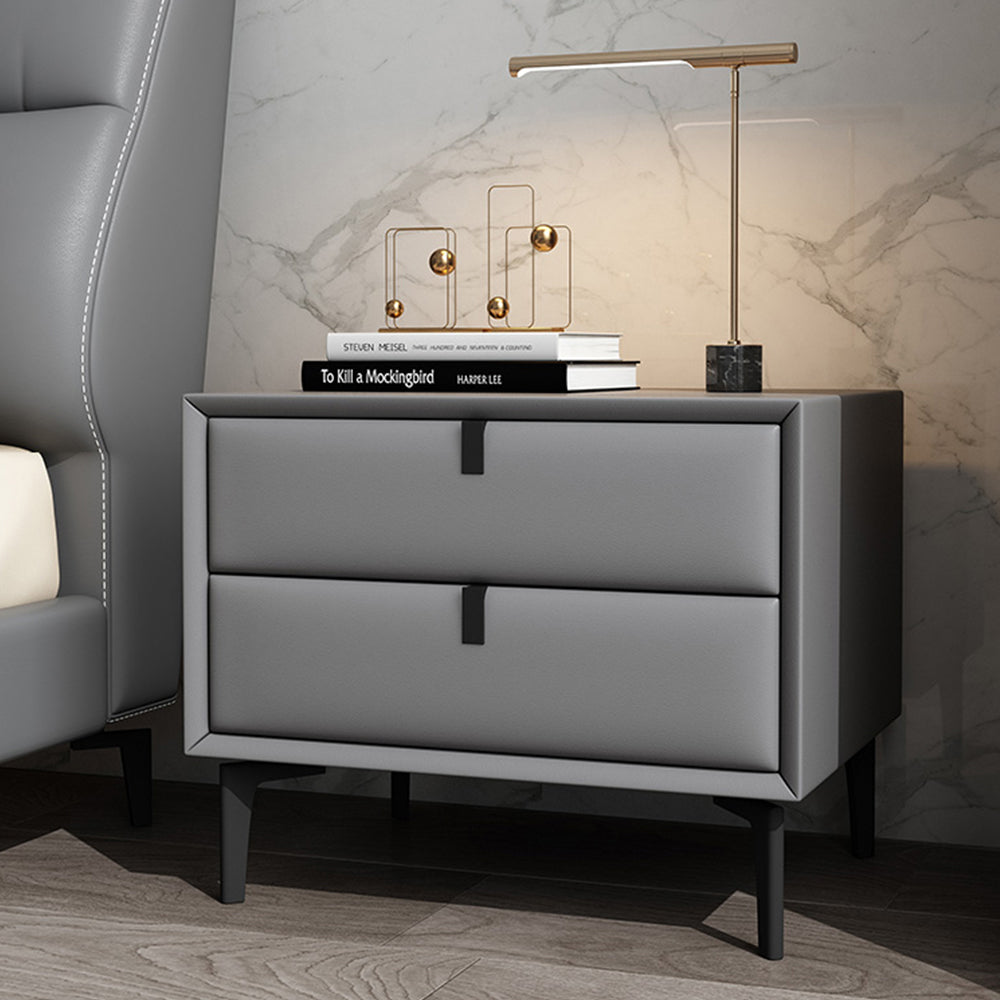LIVARA NT1025 - Modern Small Side Bedside Style Table Cabinet MDF Leather-Wrapped Faux Grey