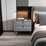 LIVARA NT1025 - Modern Small Side Bedside Style Table Cabinet MDF Leather-Wrapped Faux Grey