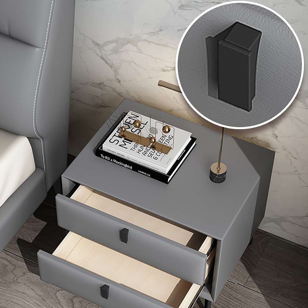 LIVARA NT1025 - Modern Small Side Bedside Style Table Cabinet MDF Leather-Wrapped Faux Grey