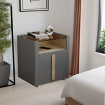 LIVARA NT1027 Side Small Modern Solid Bedside Luxury Style Top Wood Glass Table With Cabinet