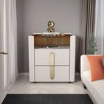 LIVARA NT1027 Side Small Modern Solid Bedside Luxury Style Top Wood Glass Table With Cabinet