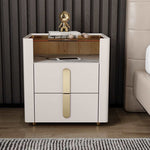 LIVARA NT1027 Side Small Modern Solid Bedside Luxury Style Top Wood Glass Table With Cabinet
