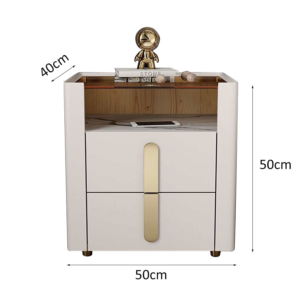 LIVARA NT1027 Side Small Modern Solid Bedside Luxury Style Top Wood Glass Table With Cabinet