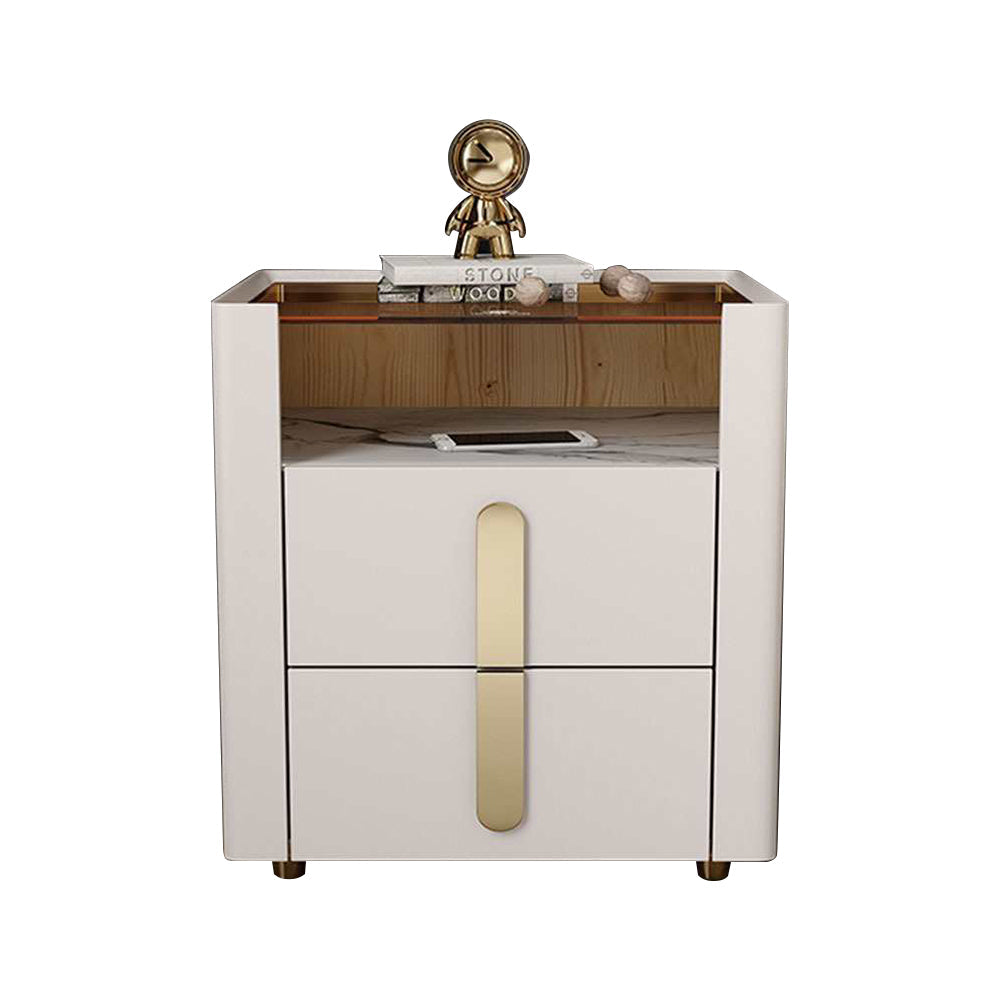 LIVARA NT1027 Side Small Modern Solid Bedside Luxury Style Top Wood Glass Table With Cabinet