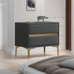 LIVARA NT1030 Table Faux Luxury Leather Wood Bedside Side / Style Solid Modern Table