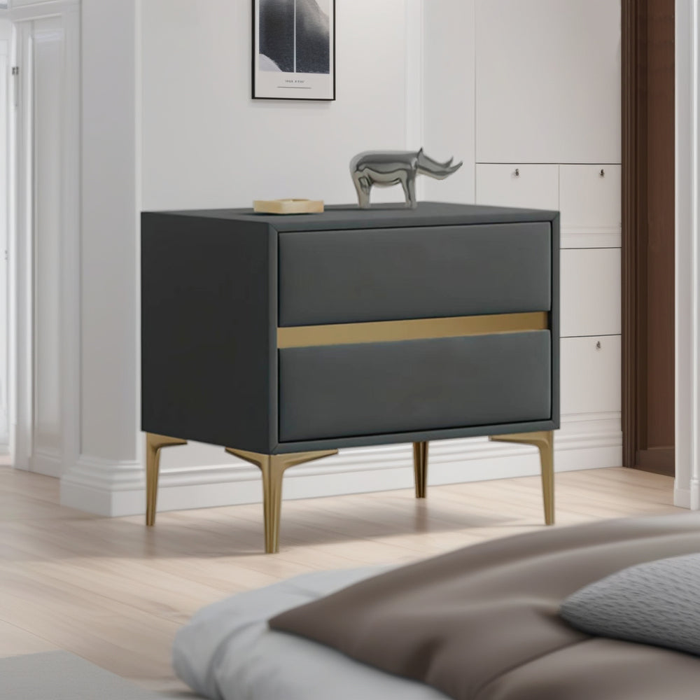 LIVARA NT1030 Table Faux Luxury Leather Wood Bedside Side / Style Solid Modern Table