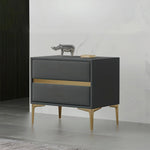 LIVARA NT1030 Table Faux Luxury Leather Wood Bedside Side / Style Solid Modern Table