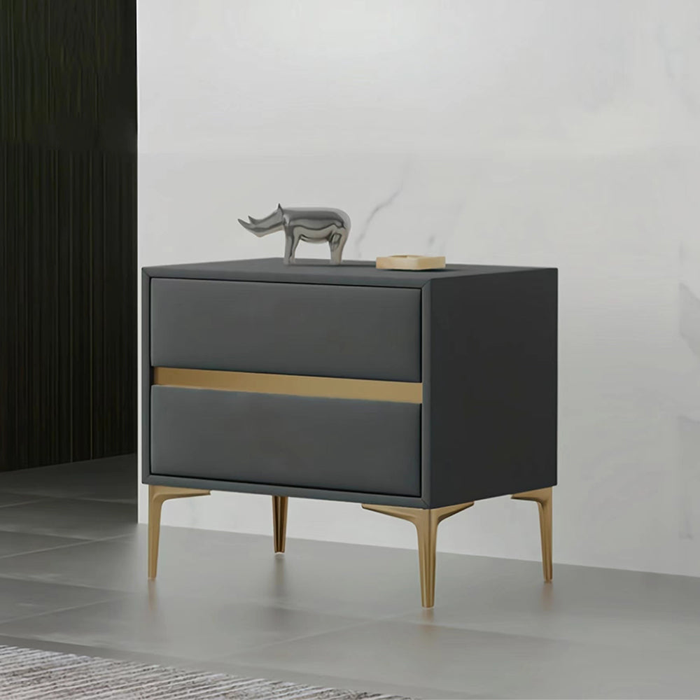 LIVARA NT1030 Table Faux Luxury Leather Wood Bedside Side / Style Solid Modern Table