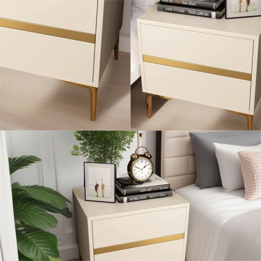 LIVARA NT1030 Table Faux Luxury Leather Wood Bedside Side / Style Solid Modern Table