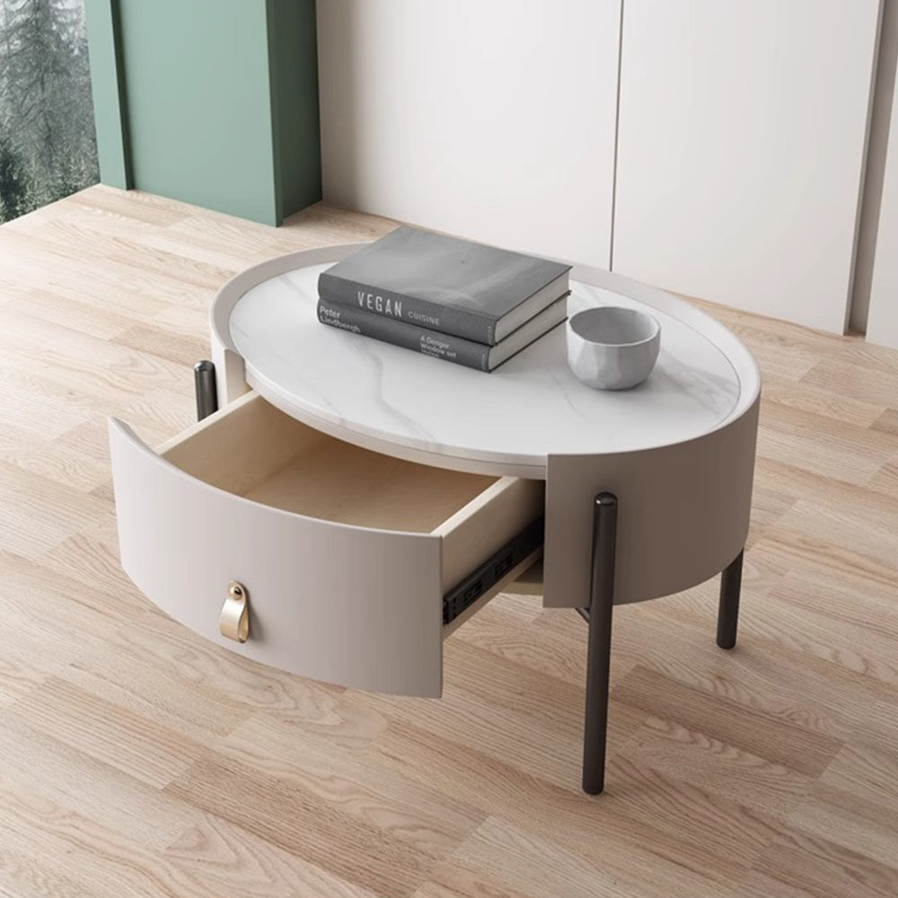 LIVARA NT1033 / Style Bedside Oval Side Sintered Small Table Minimalist With Stone Top Table