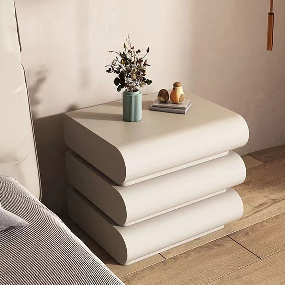 LIVARA NT1035 Faux Drawer Cream Bedside Pine Wood Solid Leather Table