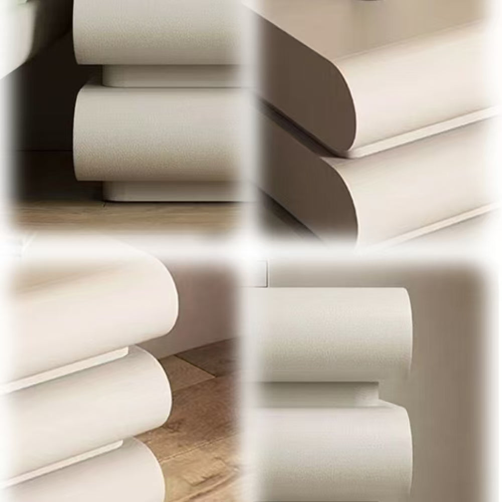 LIVARA NT1035 Faux Drawer Cream Bedside Pine Wood Solid Leather Table