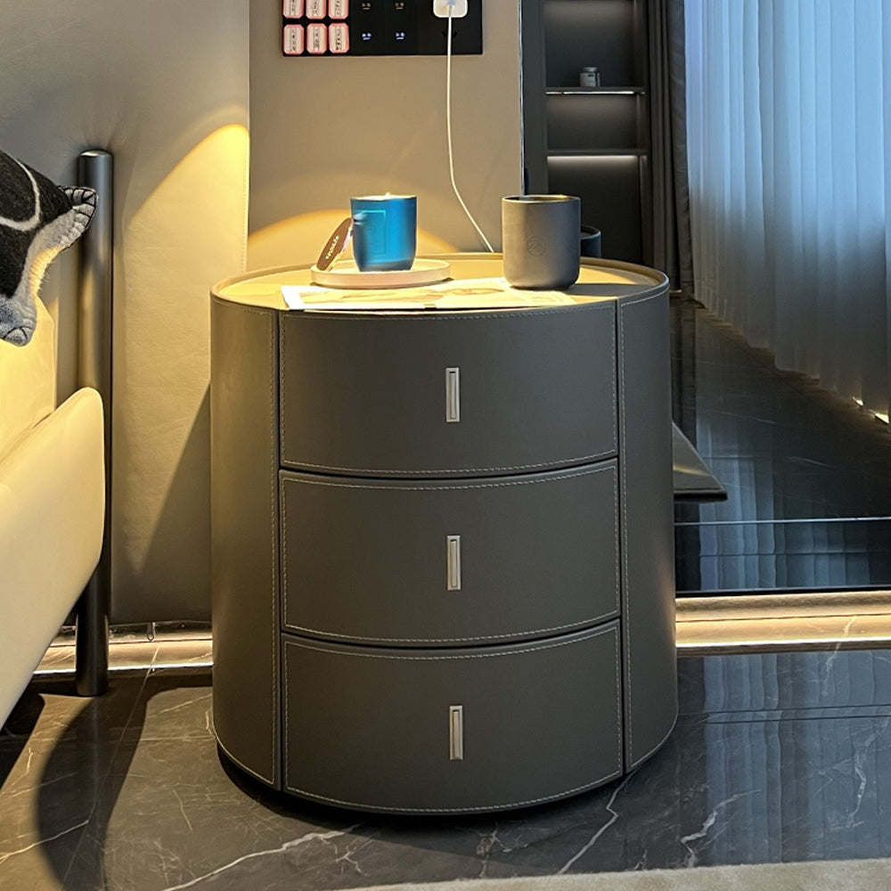 LIVARA NT1073 Saddle Leather Bedside Three-Drawer Solid Wood Table