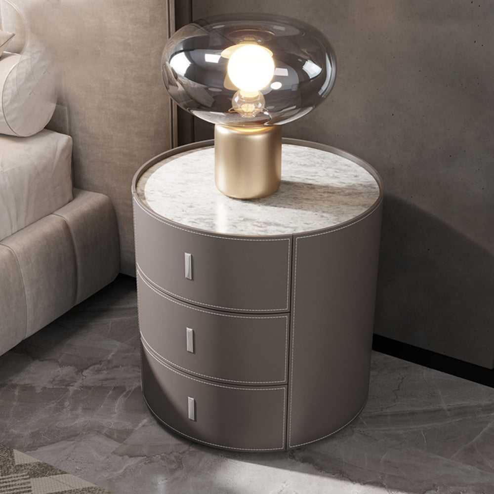 LIVARA NT1073 Saddle Leather Bedside Three-Drawer Solid Wood Table