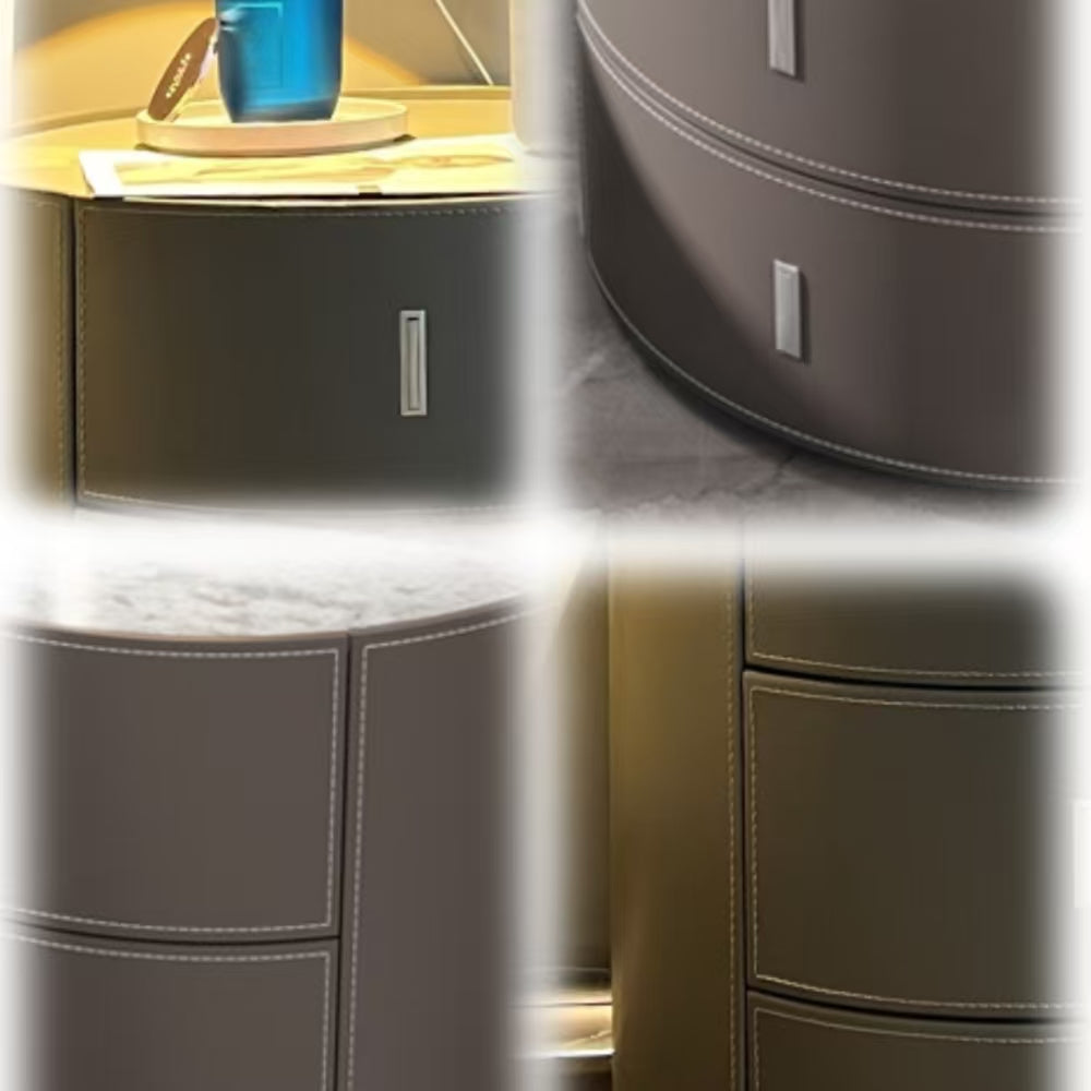 LIVARA NT1073 Saddle Leather Bedside Three-Drawer Solid Wood Table