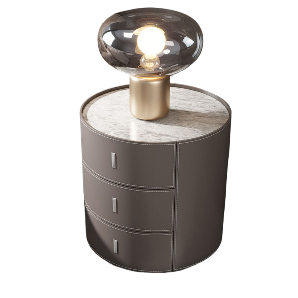 LIVARA NT1073 Saddle Leather Bedside Three-Drawer Solid Wood Table