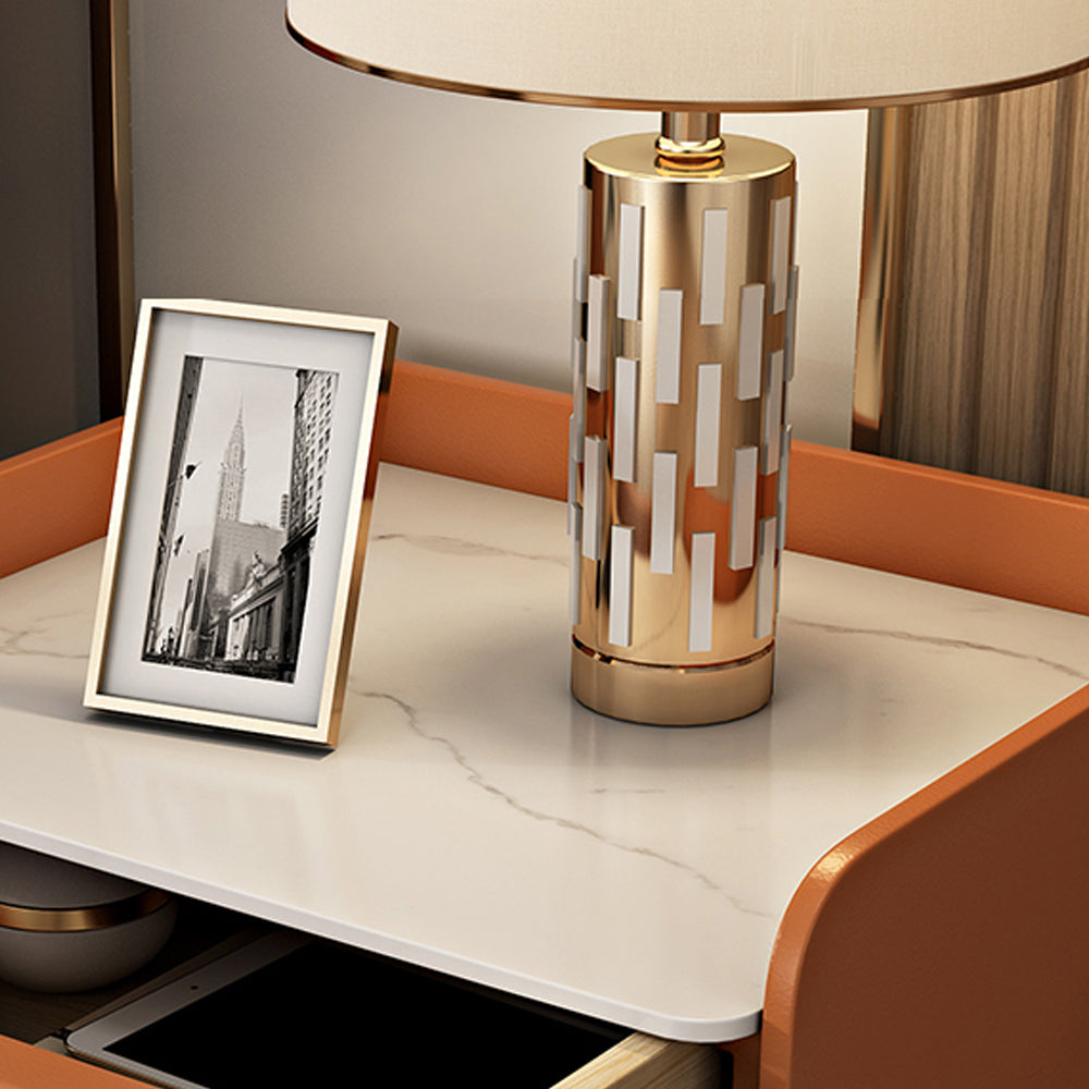 LIVARA NT1074 Bedside Wood with Style Table - Stone Sintered Top Solid Modern Orange