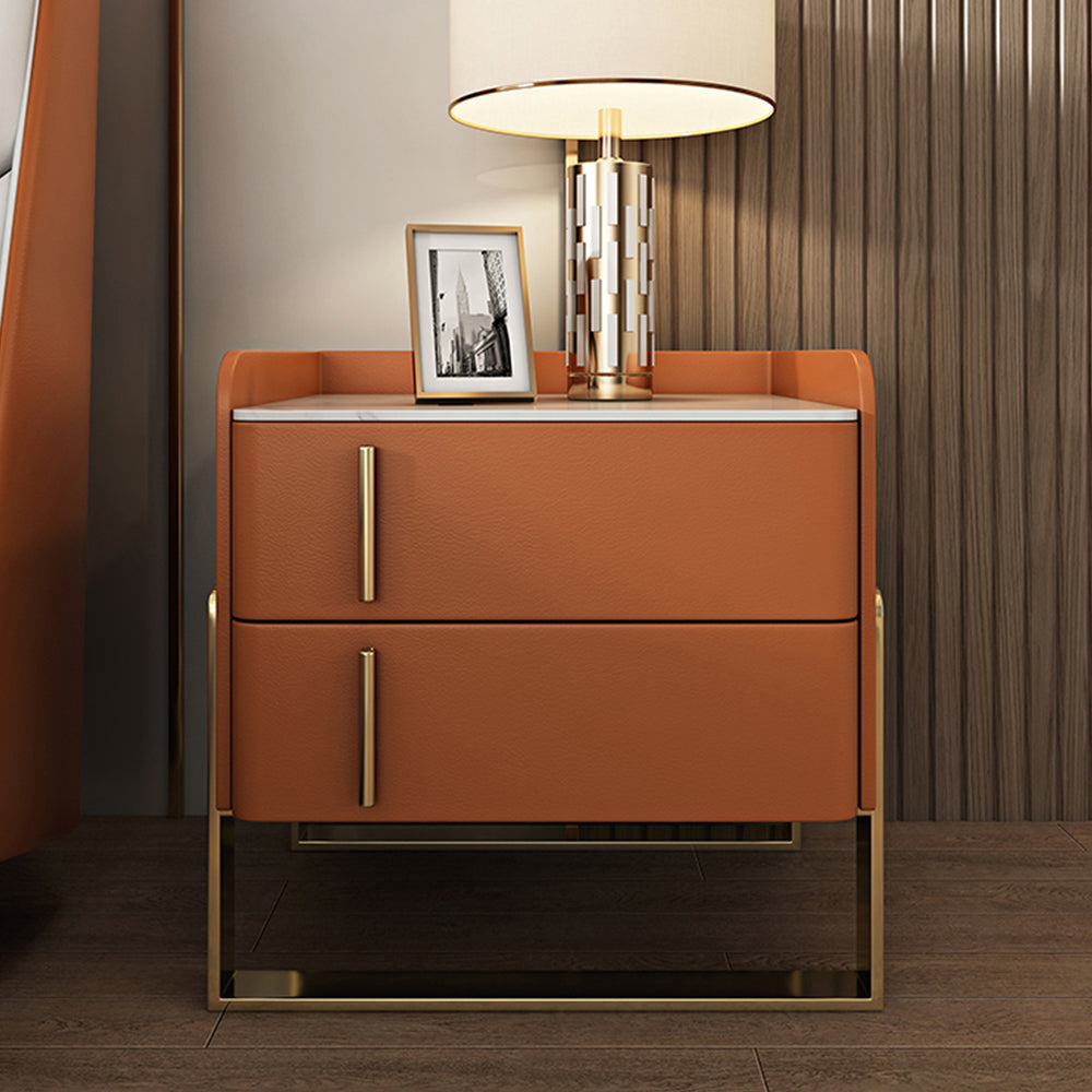 LIVARA NT1074 Bedside Wood with Style Table - Stone Sintered Top Solid Modern Orange
