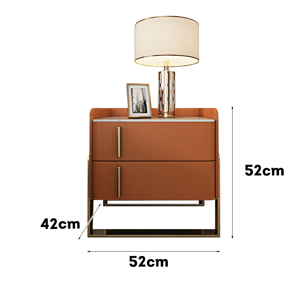 LIVARA NT1074 Bedside Wood with Style Table - Stone Sintered Top Solid Modern Orange