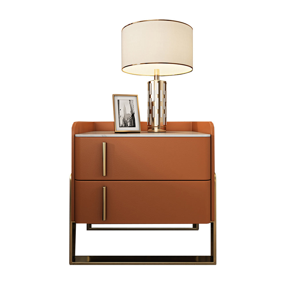 LIVARA NT1074 Bedside Wood with Style Table - Stone Sintered Top Solid Modern Orange