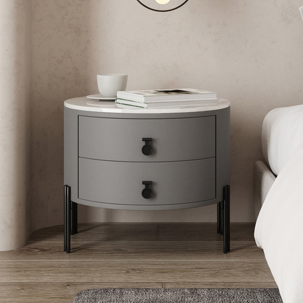 LIVARA NT1077 Wood Plywood Solid Slate Bedside Drawer Table-Gray