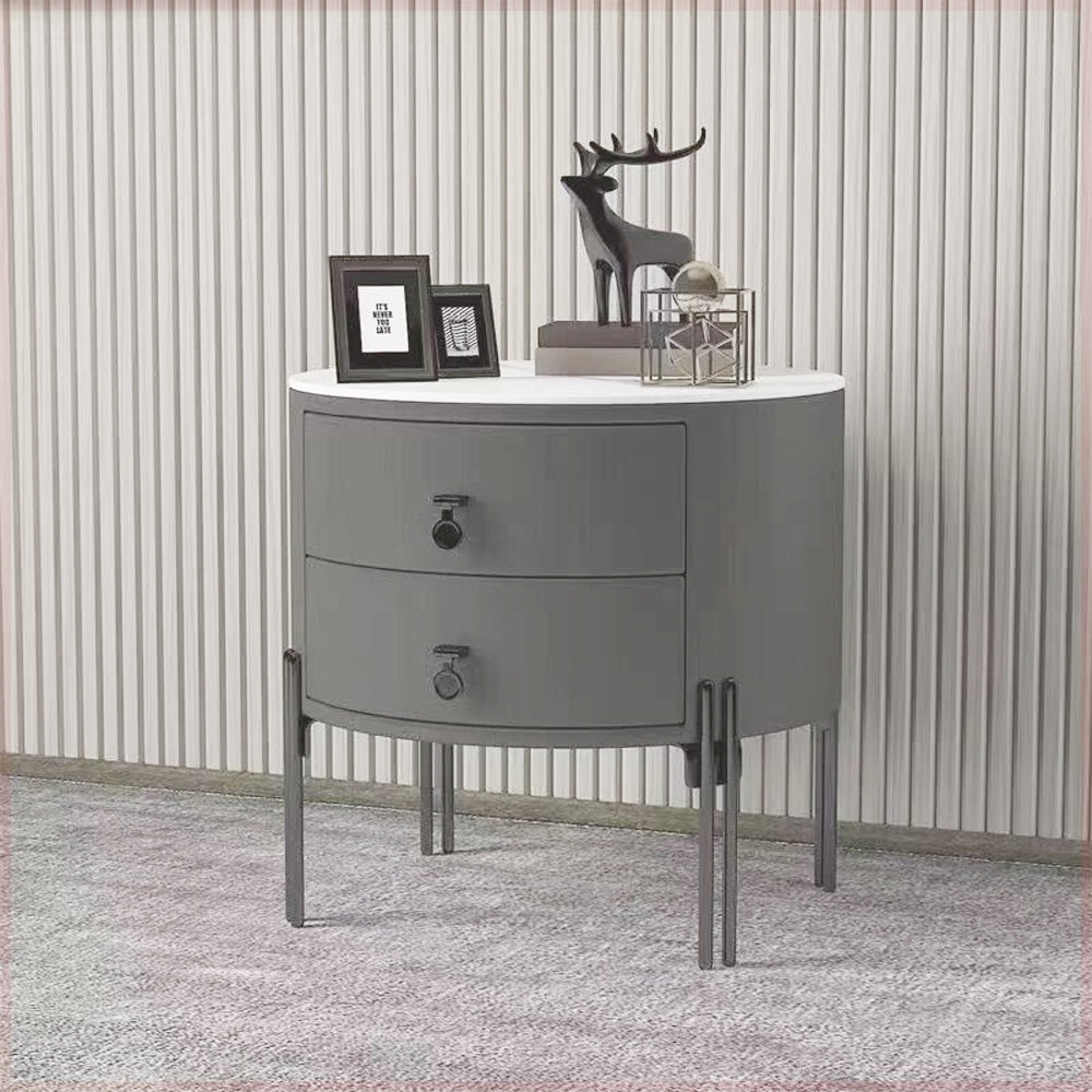 LIVARA NT1077 Wood Plywood Solid Slate Bedside Drawer Table-Gray