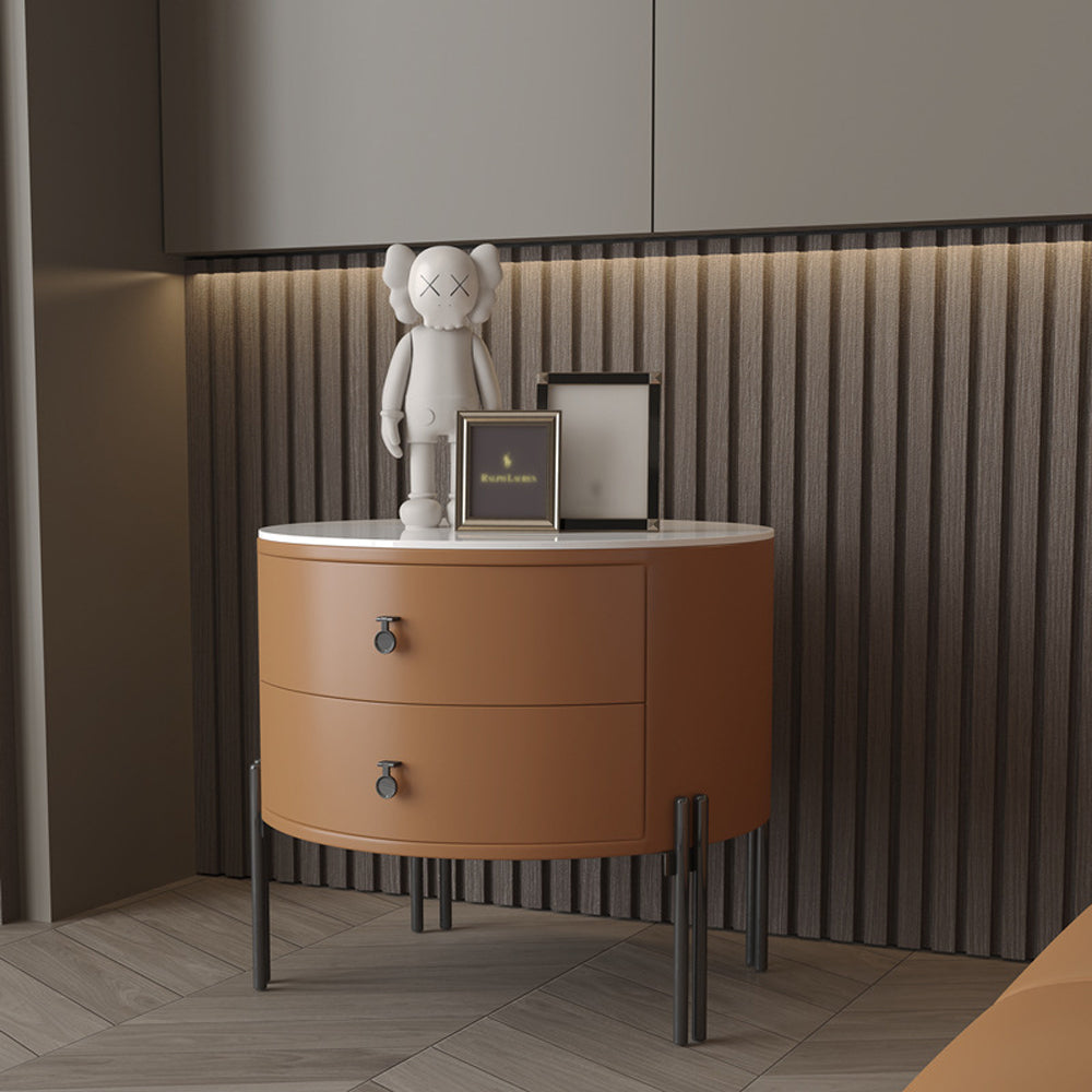 LIVARA NT1077 Bedside Wood Drawer Solid Slate Plywood Table-Orange