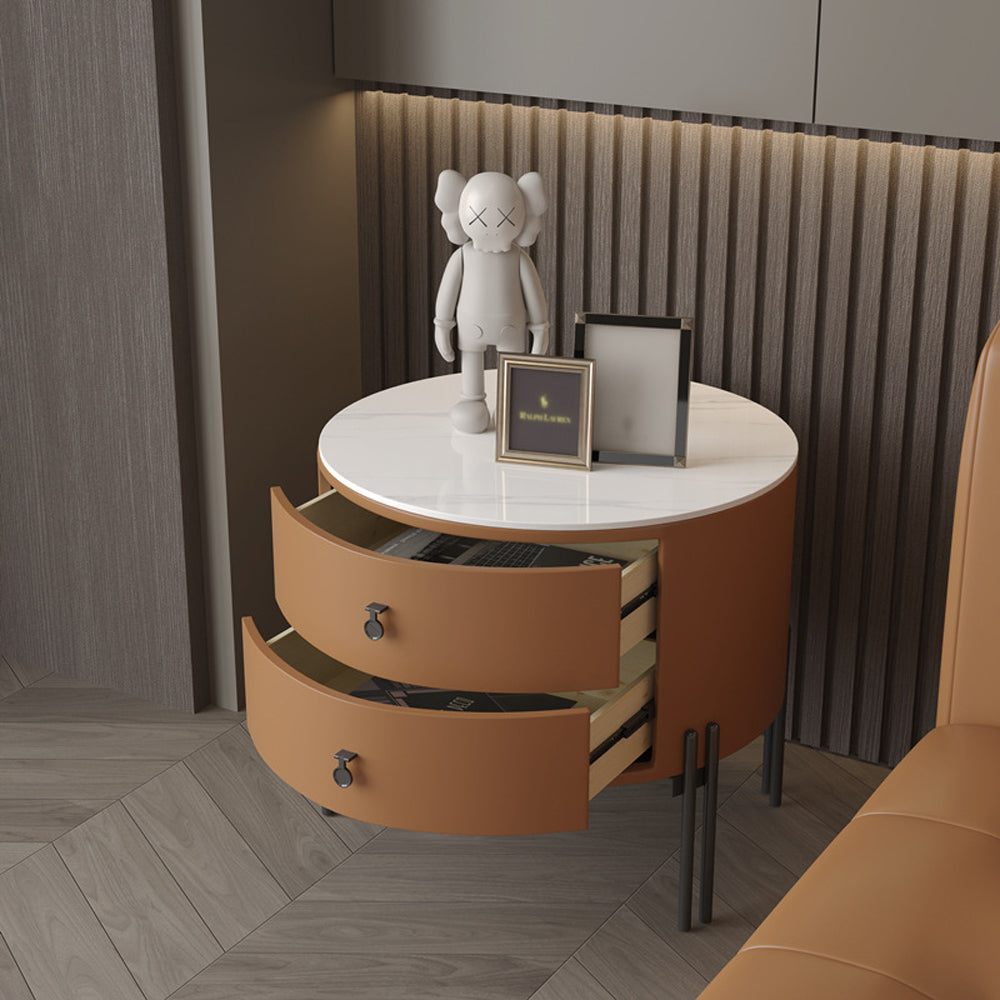 LIVARA NT1077 Bedside Wood Drawer Solid Slate Plywood Table-Orange