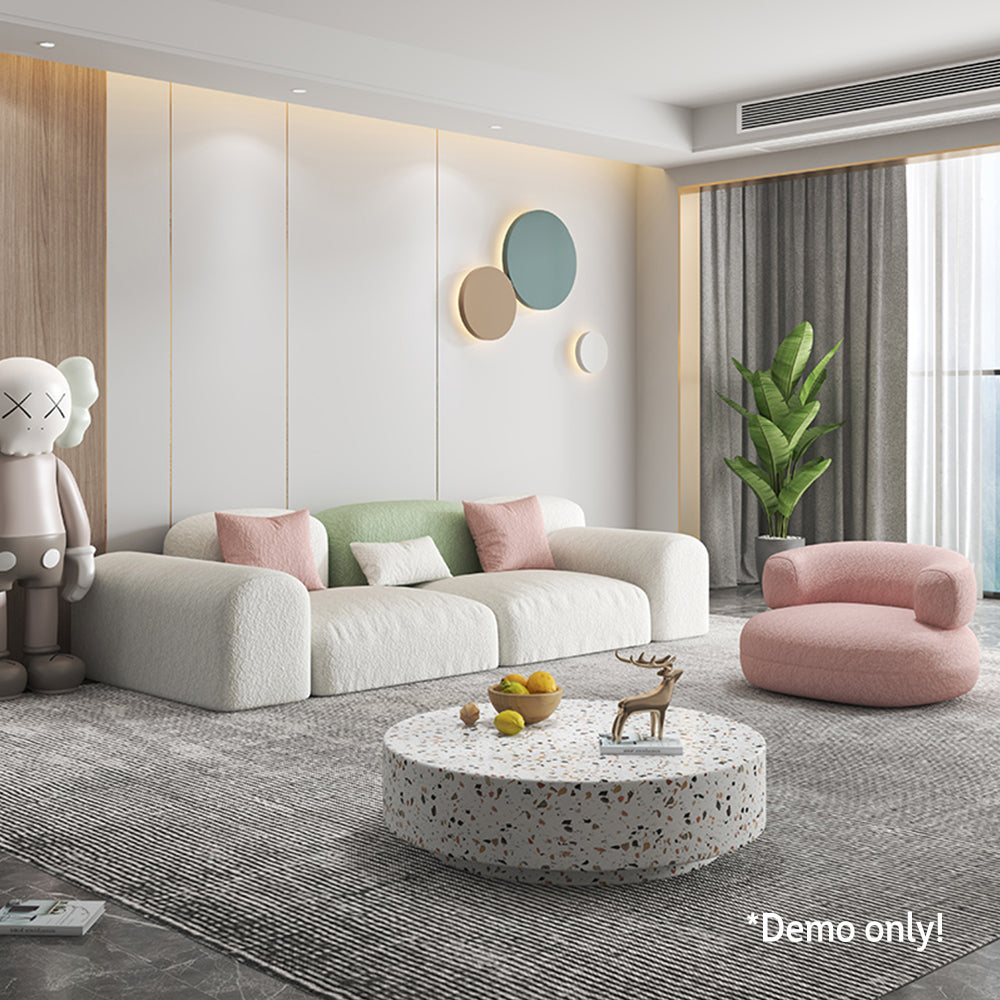 LIVARA SM1002 Fleece Wood - Fabric Length Sofa 260cm Frame Lamb Solid Beige