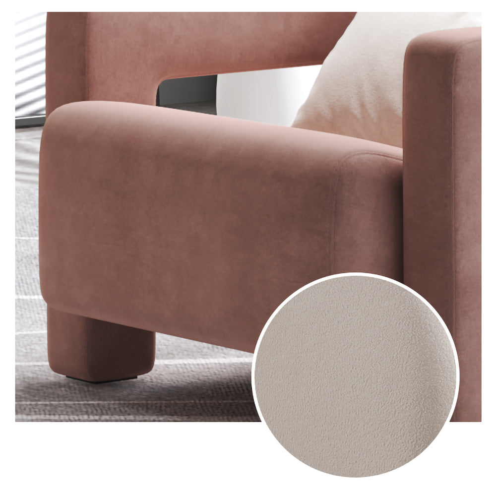 LIVARA SM1006 Velvet Single Sofa Cream Style with Pillow