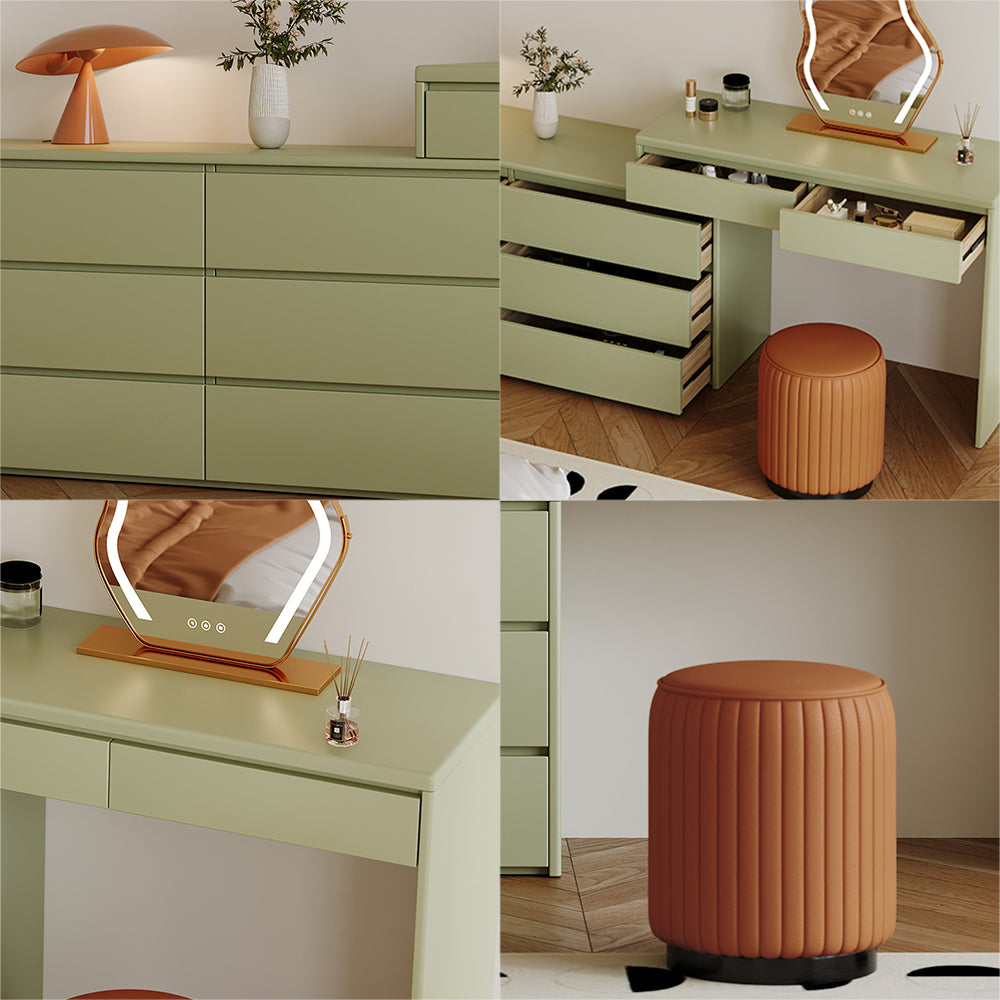 LIVARA 1008 Expandable Mirror With Design LED Table 120cm Dressing Stool - Length Green