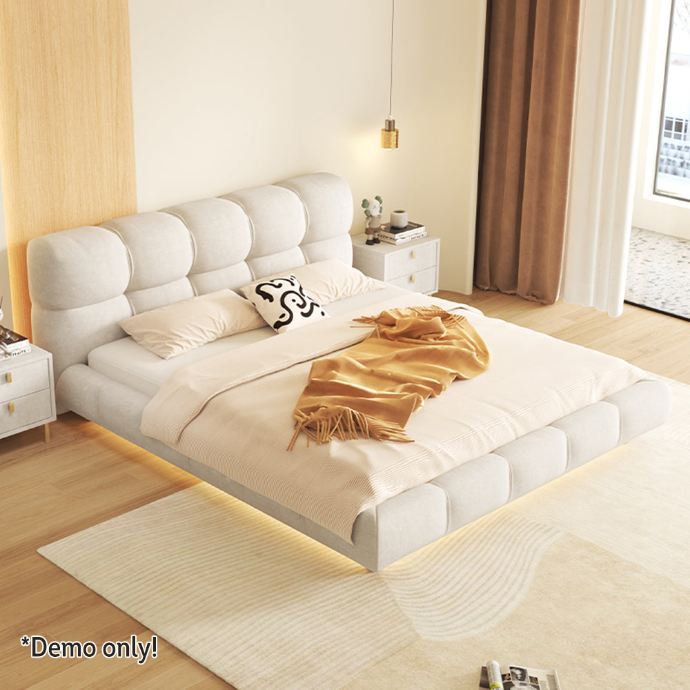 LIVARA SM1018 Two Fabric With Bedside Bed - Matte 150/180cm Tables Sensor Light Beige