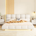 LIVARA SM1018 Two Fabric With Bedside Bed - Matte 150/180cm Tables Sensor Light Beige