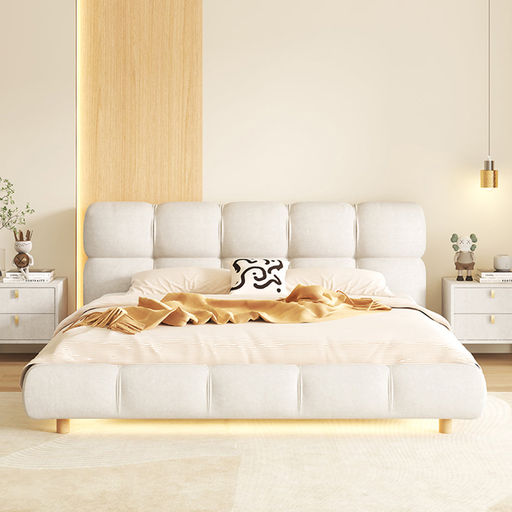 LIVARA SM1018 Two Fabric With Bedside Bed - Matte 150/180cm Tables Sensor Light Beige