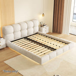 LIVARA SM1018 Two Fabric With Bedside Bed - Matte 150/180cm Tables Sensor Light Beige