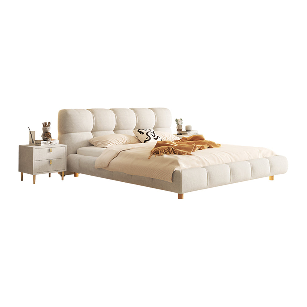 LIVARA SM1018 Two Fabric With Bedside Bed - Matte 150/180cm Tables Sensor Light Beige