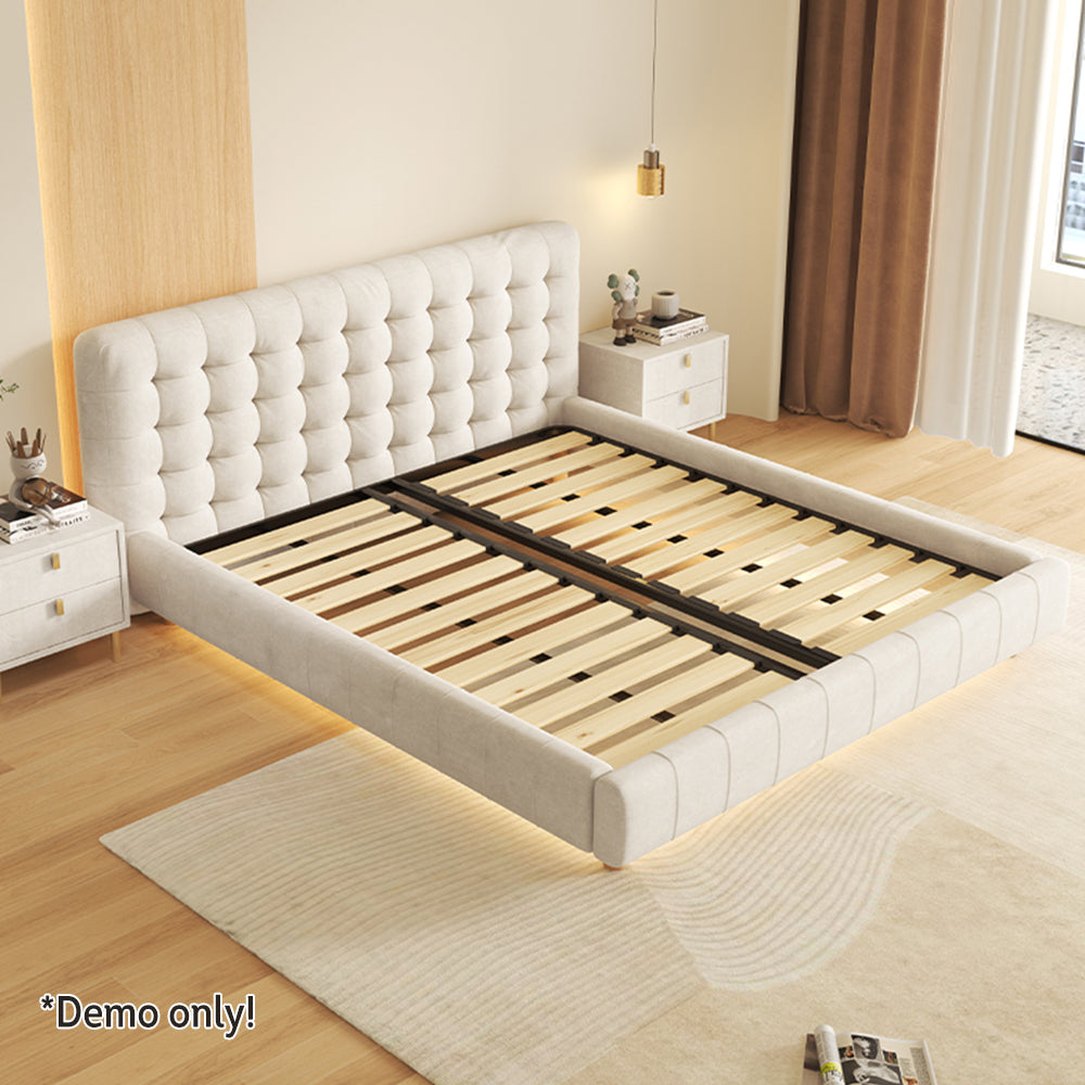 LIVARA SM1019 Sensor Two Light Matte 150/180cm Bedside Bed With Fabric Tables - Beige